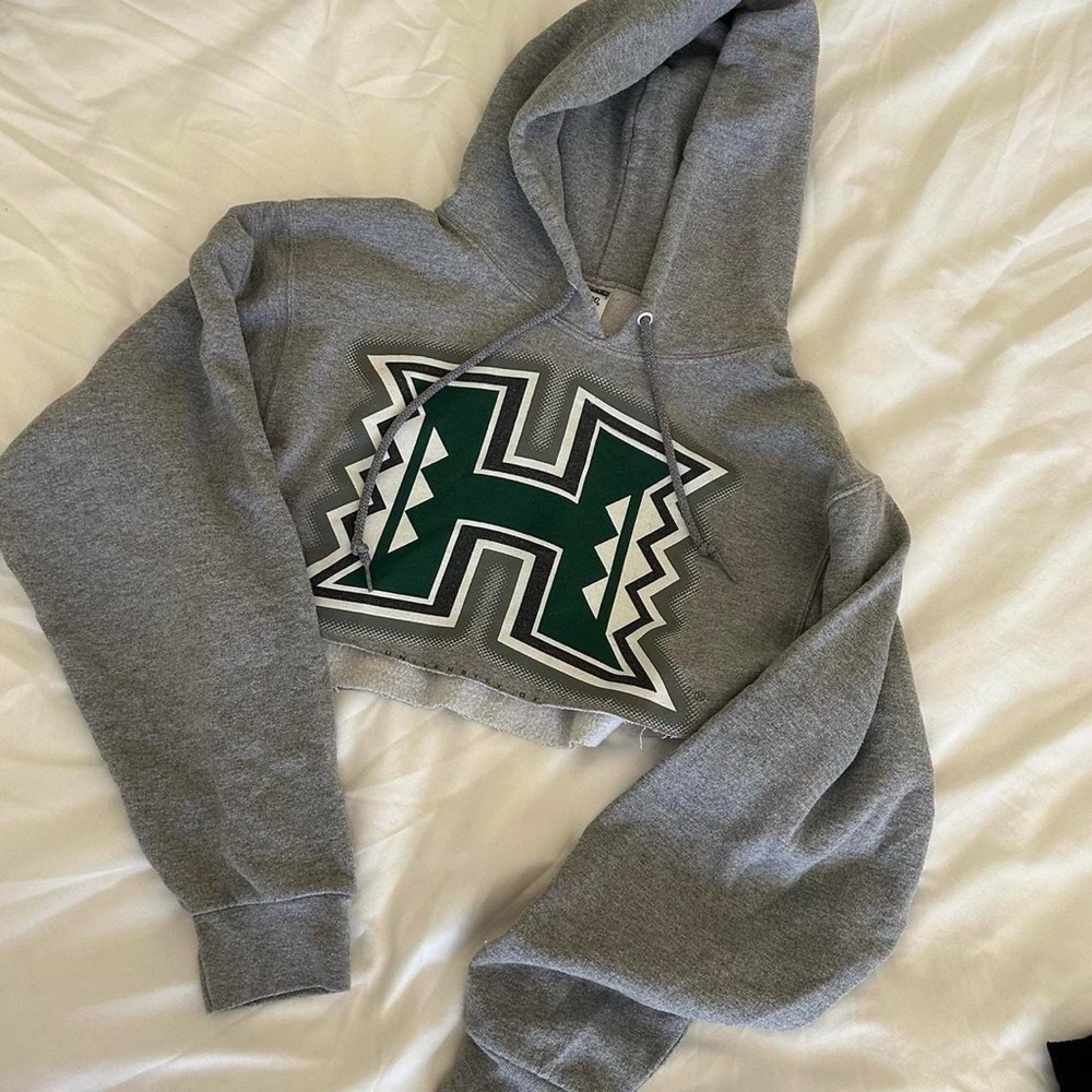 Jerzees University of Hawaii UH Mānoa Gray Hoodie with Green Decal Logo College